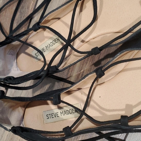 Steve Madden Eleanorr leather ankle wrap flats gladiator shoes sz 10 - Picture 3 of 10